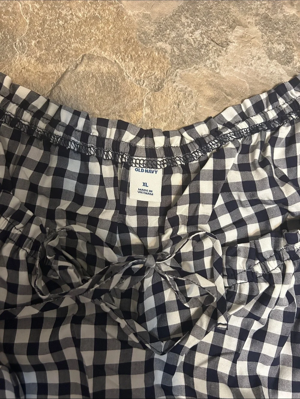 Old Navy Black & White Gingham Peasant Top